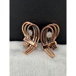 Vintage Renoir Earrings Copper Clip Ons Mid Century Modern Signed